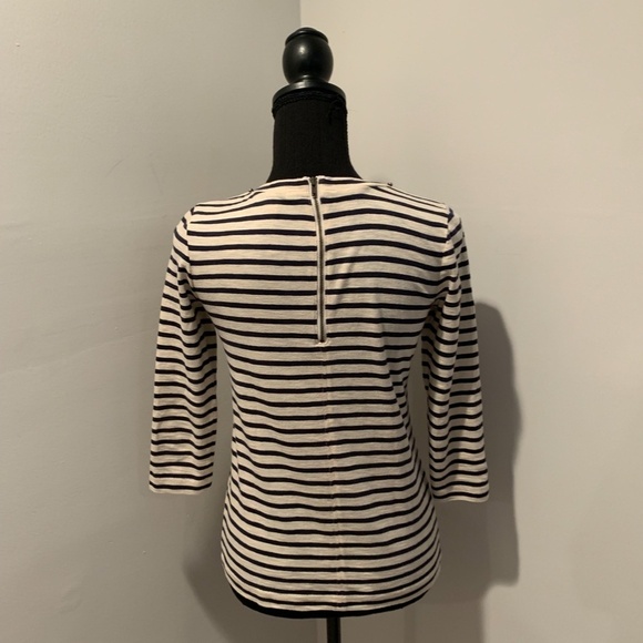 J. Crew 3/4 Sleeve Striped Embellished Top XXS - Picture 3 of 7